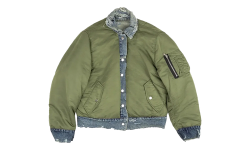 Reversible Denim Trucker Jacket "Indigo Olive Green" WORTB NYLINO BLUE