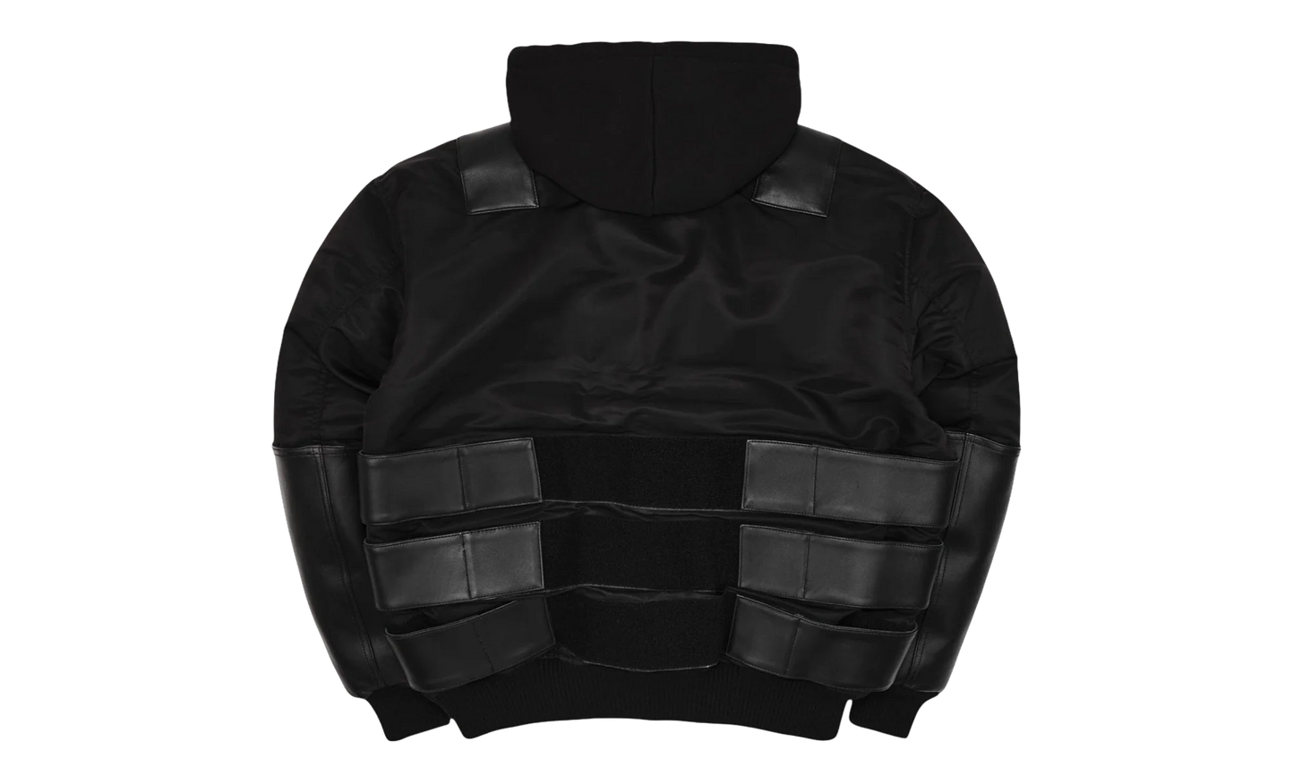 Opium K9 Dogbiter Hooded Leather Bomber Jacket "Black Silver" PP028