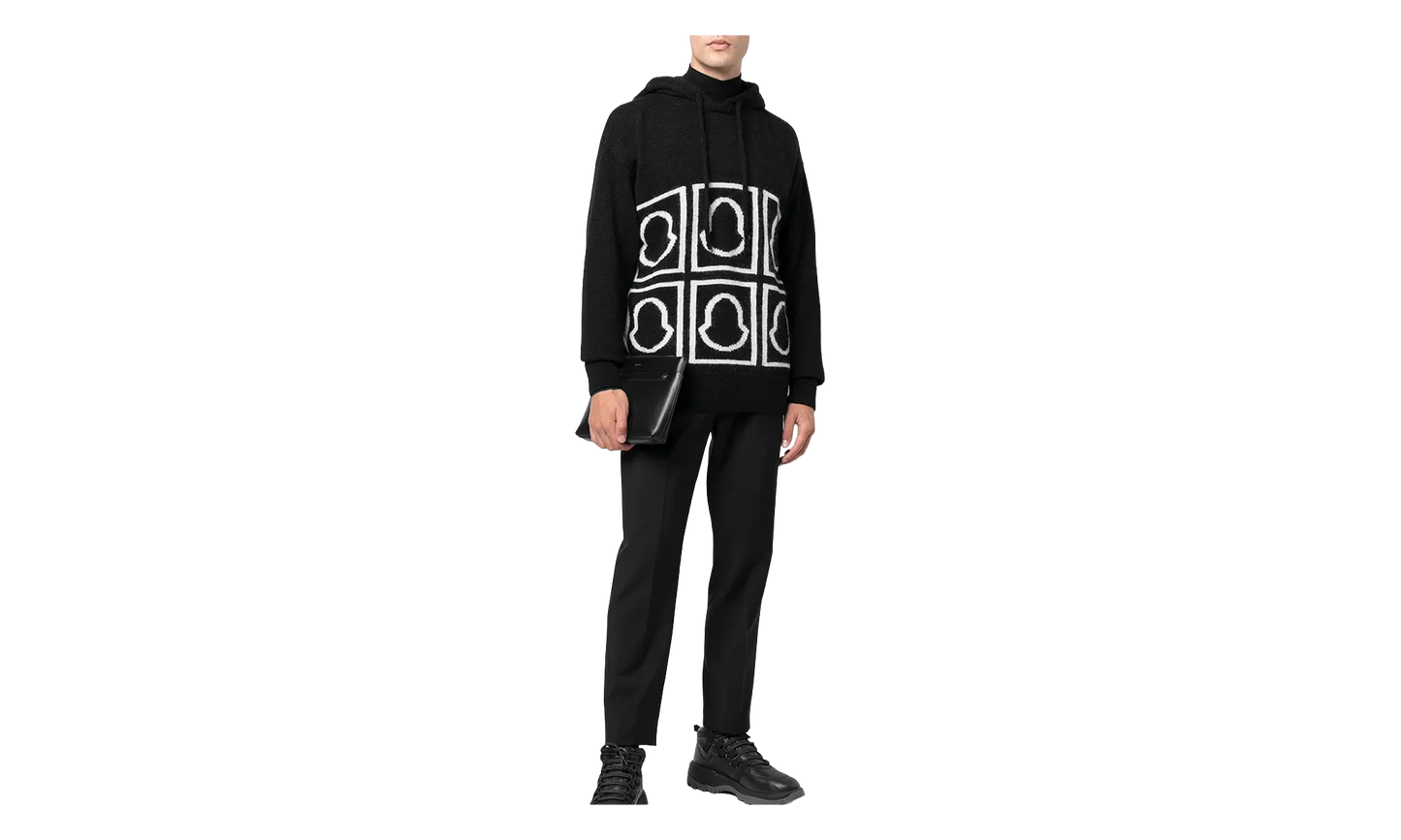 Logo-Intarsia Knitted Hooded Sweatshirt "Black" MON10
