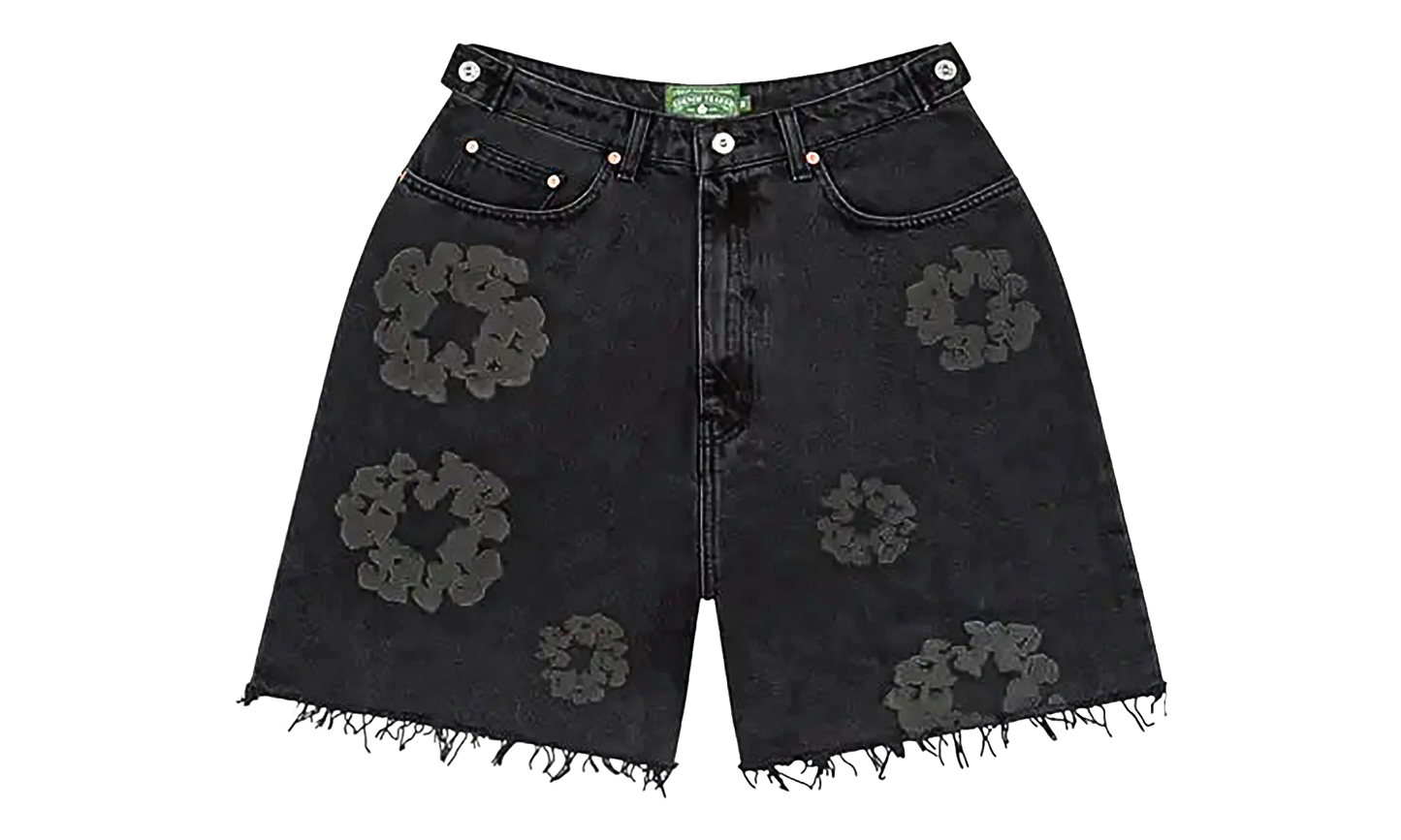 Mono Cotton Wreath Denim Shorts "Black" DT389