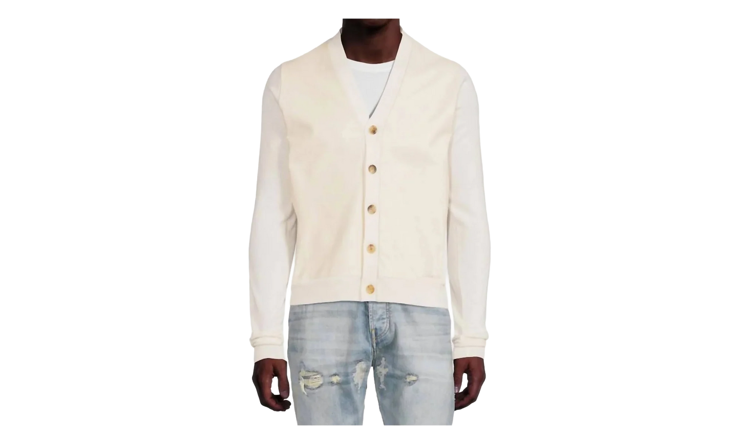 Leather Front Cardigan "Alabaster" MKF007 271