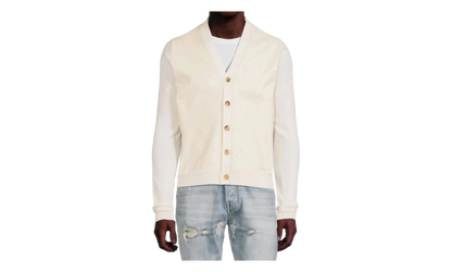 Leather Front Cardigan "Alabaster" MKF007 271