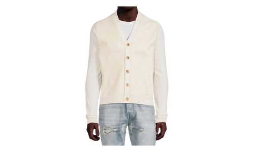 Leather Front Cardigan "Alabaster" MKF007 271
