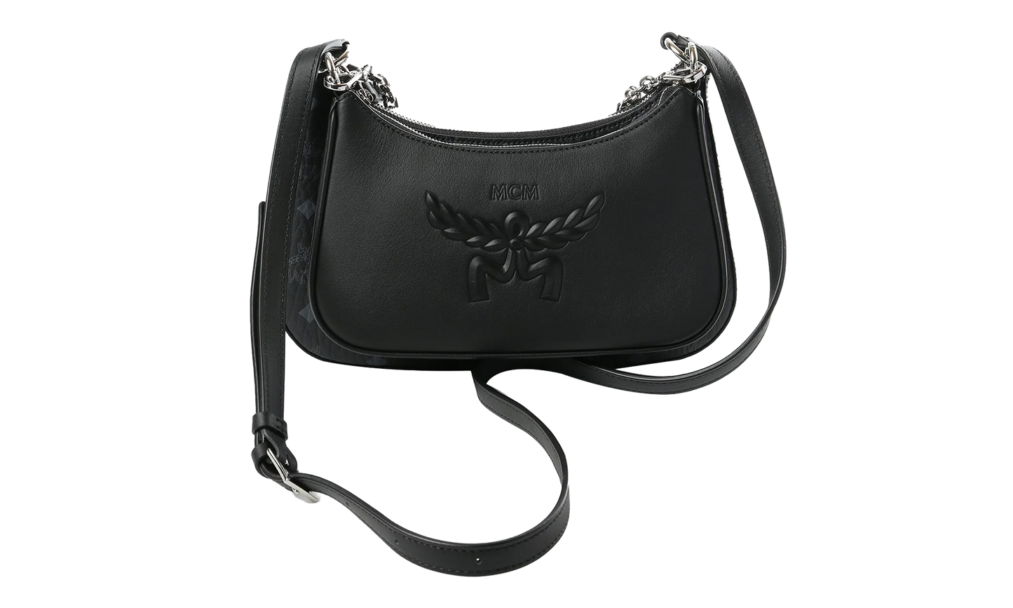 Small Aren Leather Mix Hobo in Visetos "Black" MWHGSTA04BK001