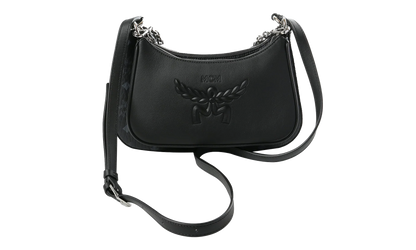 Small Aren Leather Mix Hobo in Visetos "Black" MWHGSTA04BK001