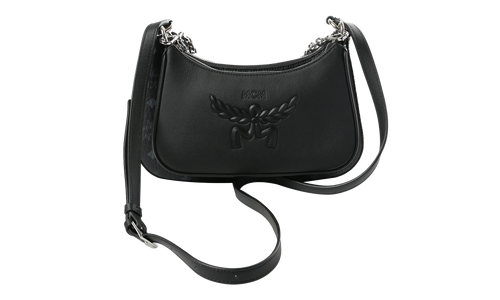 Small Aren Leather Mix Hobo in Visetos "Black" MWHGSTA04BK001
