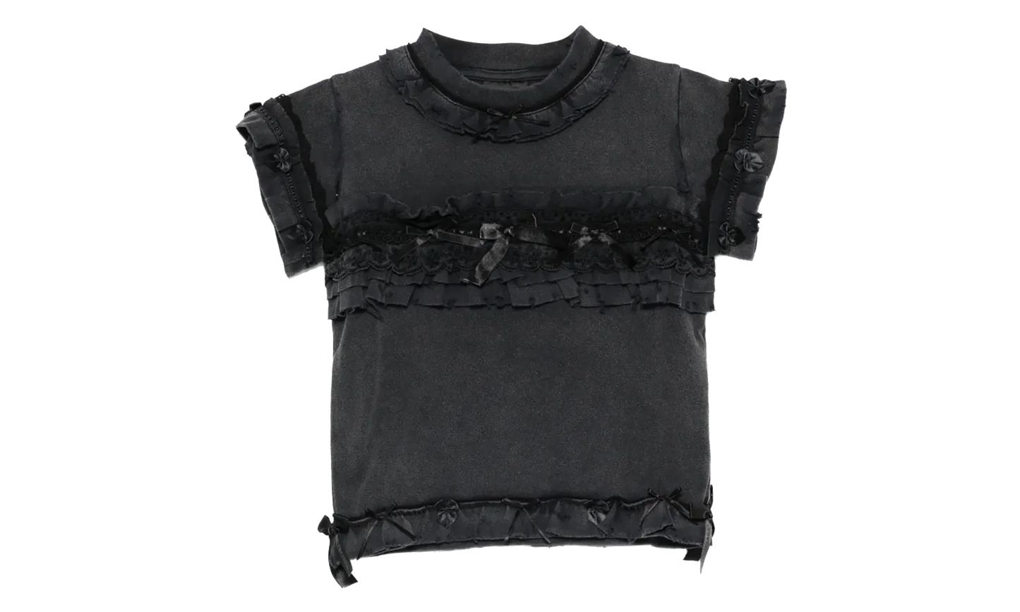 Ruffle Crew Neck T-Shirt WMNS "Washed Black" 836121 TTVF8 1055