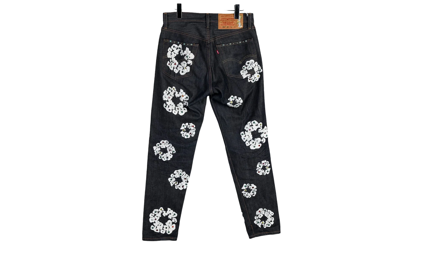 Levi's 501 Rhinestone Cotton Wreath Logo Jeans "White / Black" DT296