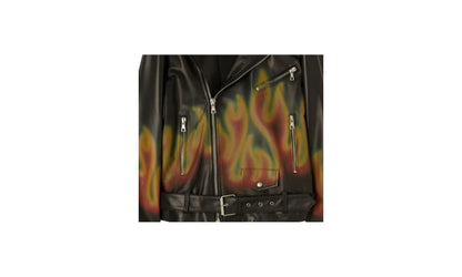 Burning Perfecto Logo Leather Jacket "Black" PMJG007F22LEA0011001
