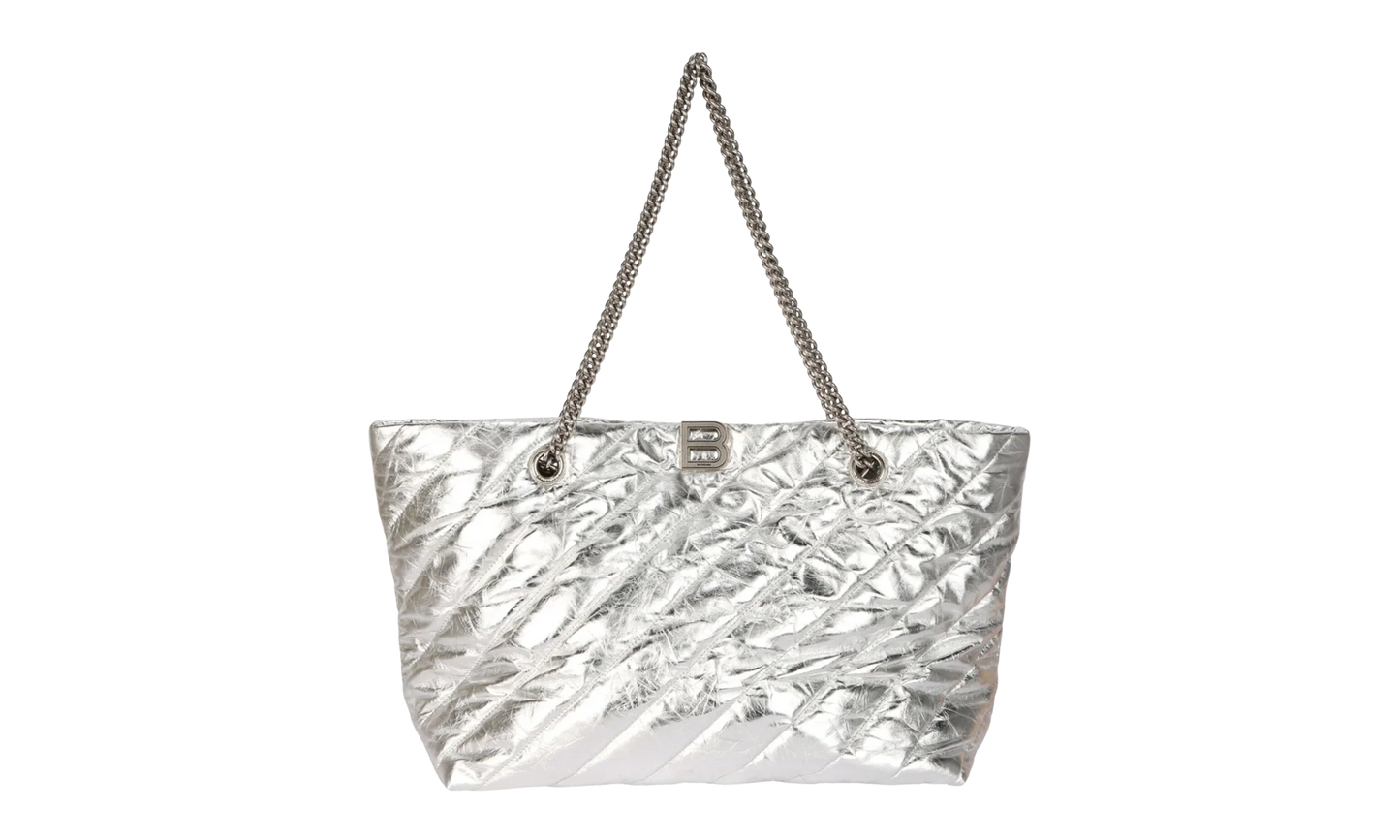 Medium Metallized Quilted Crush Carry All Tote Bag "Silver" 777856 2AAWU 8110