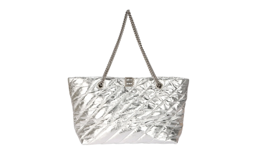 Medium Metallized Quilted Crush Carry All Tote Bag "Silver" 777856 2AAWU 8110