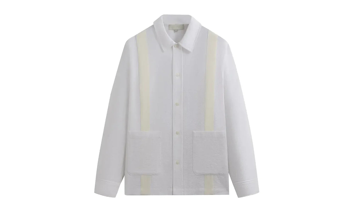 Seersucker Long-Sleeve Boxy Collared Overshirt "White" KHM032080 101