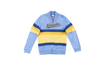 MLB Front Stripe Full Zip Sweater "Milwaukee Brewers - Light Blue" SWTRAJ18024 MBRLTBL