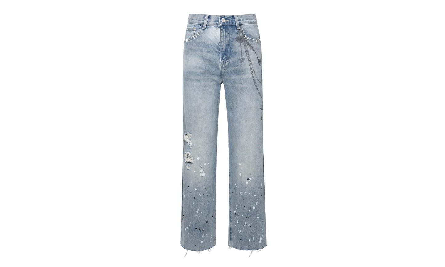 Printed Cross Chains Washed Denim Jean "Blue" BC23ZAWPT01 BLUE