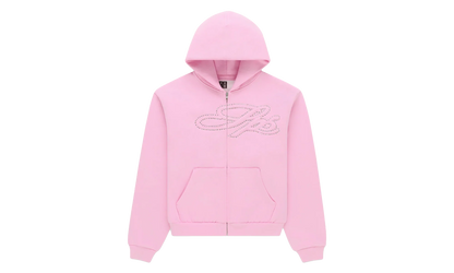 Rhinestone Script Zip Hoodie "Light Pink" SP5der349