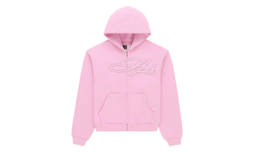 Rhinestone Script Zip Hoodie "Light Pink" SP5der349