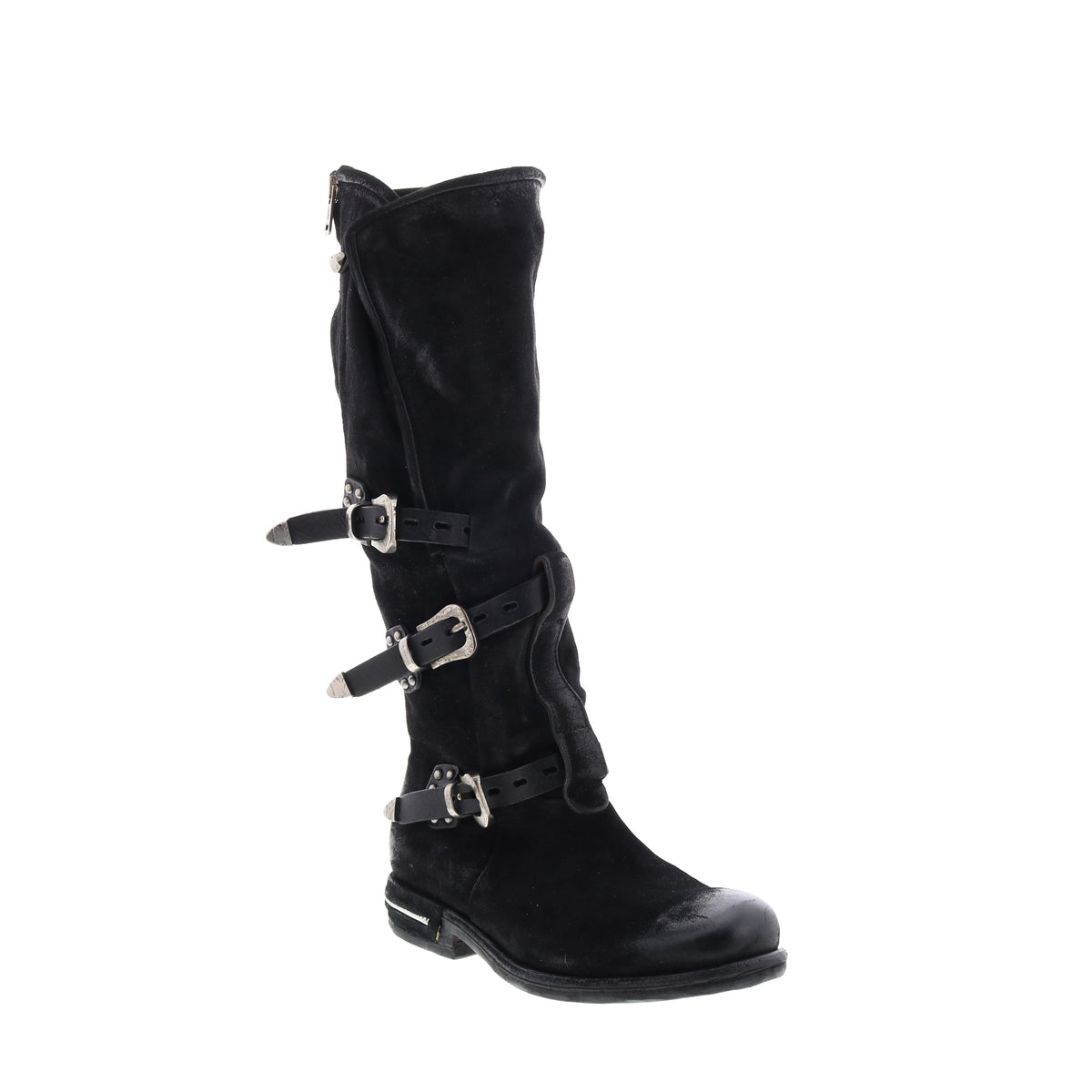 Trigg 516323-201 Womens Black Leather Hook & Loop Knee High Boots