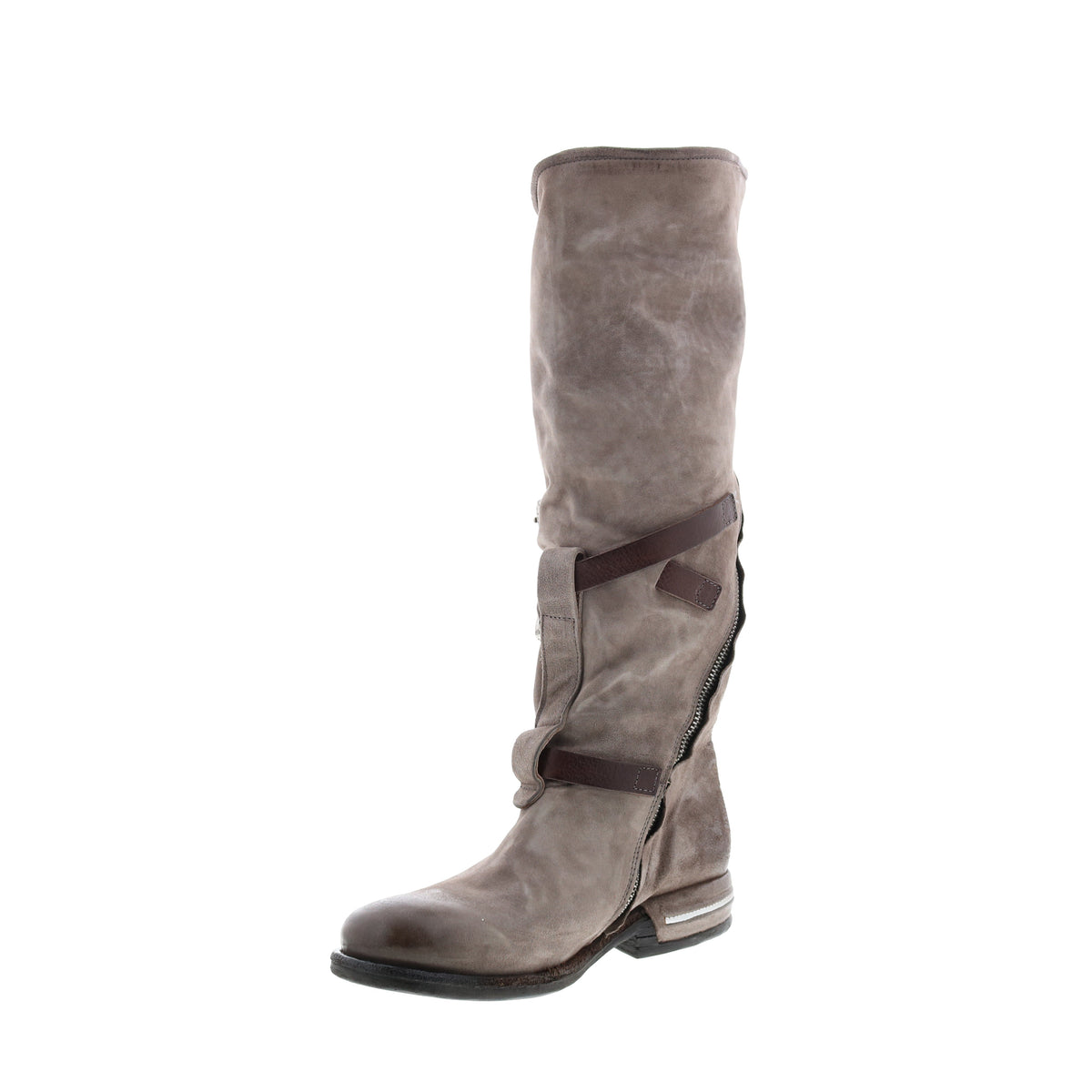 Trigg 516323-203 Womens Gray Leather Hook & Loop Knee High Boots