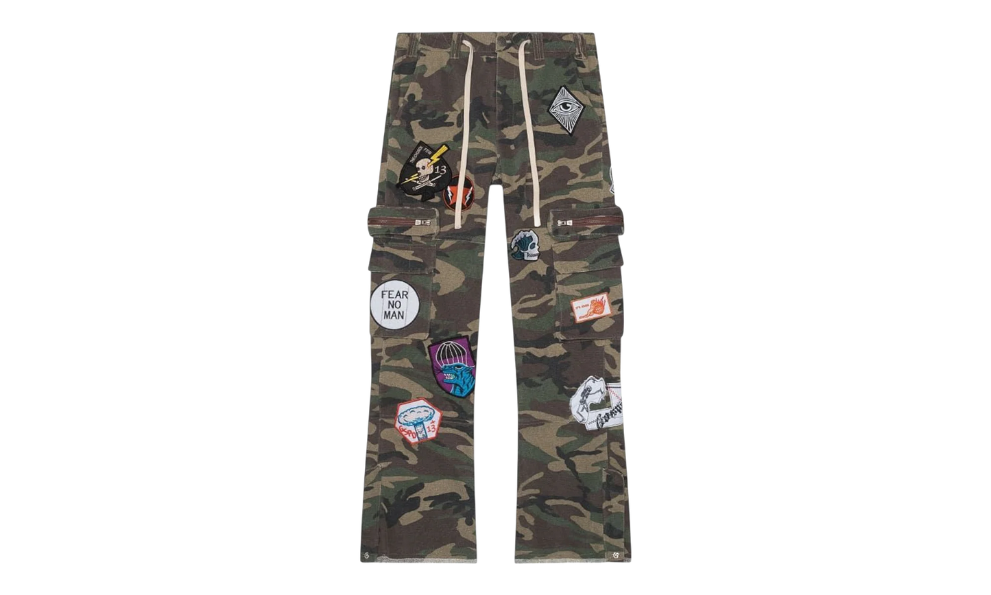 Patchwork Flared Cargo Pants "Camo Green" GS096