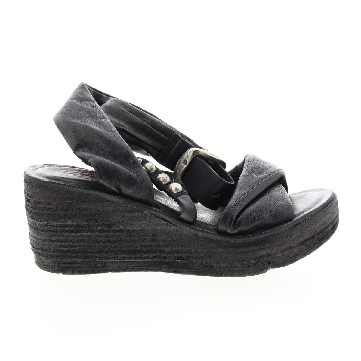 Nolie 528078-201 Womens Black Leather Sandals Wedges Shoes