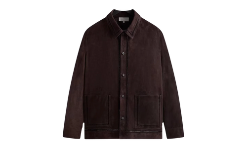 Ladder Stitch Suede Boxy Collared Overshirt "Brown" khm032333 244