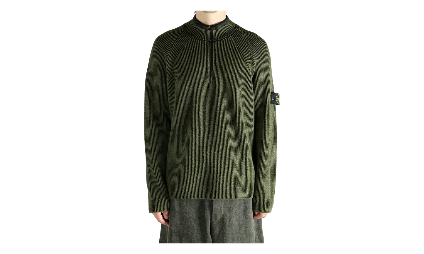 Half Zip Ribbed Polo Shirt "Military Green" 5100024 S00L7 V0054