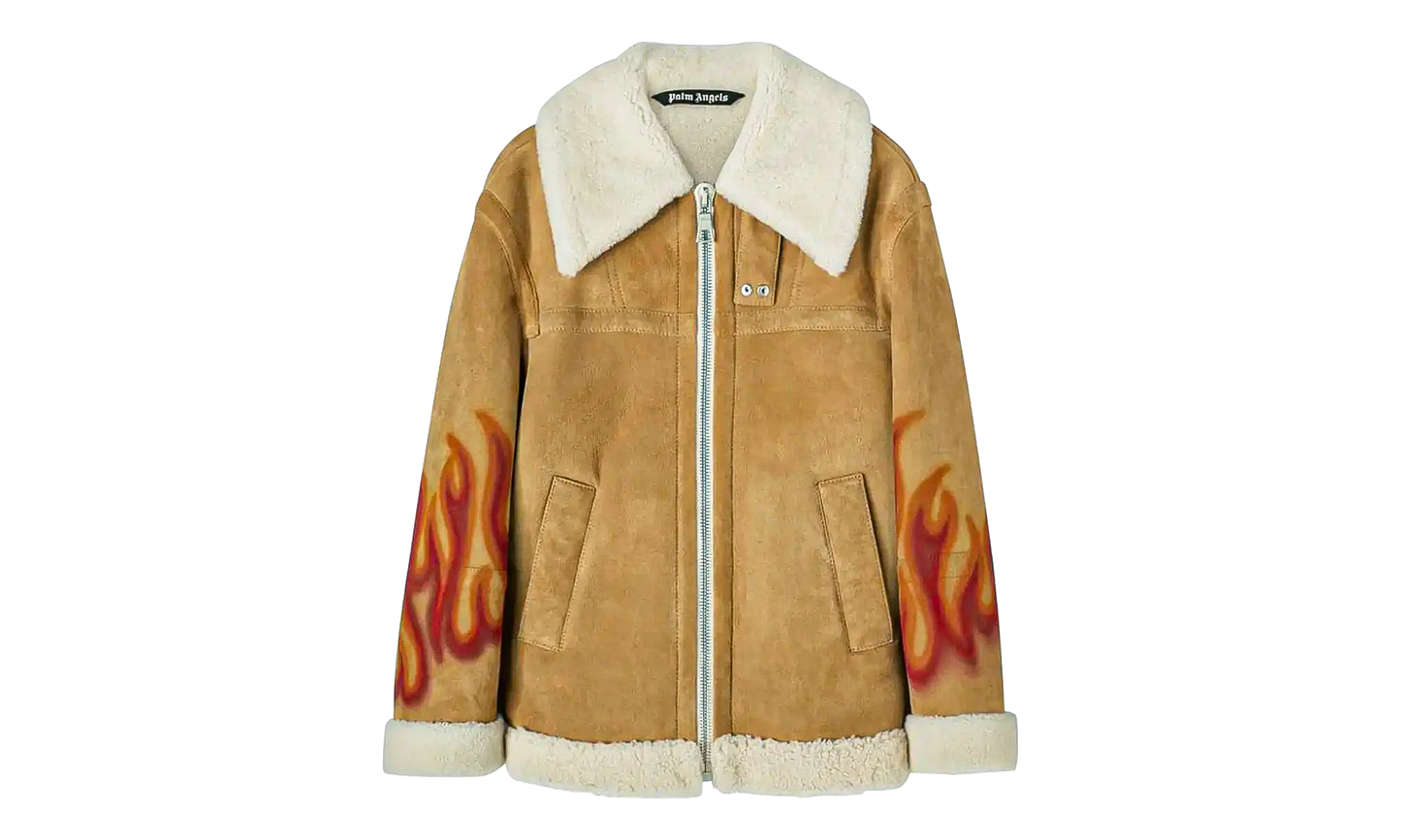 Burning Flames Sherling Trucker Jacket "Beige" PMJA012F22LEA0011725