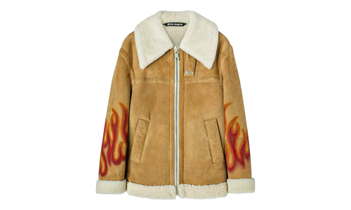 Burning Flames Sherling Trucker Jacket "Beige" PMJA012F22LEA0011725