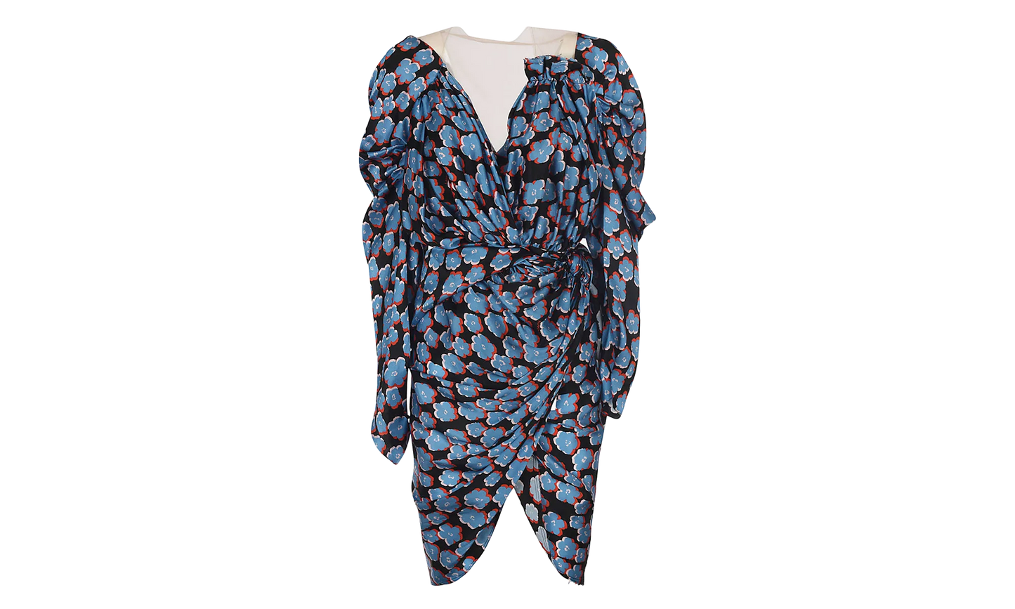 SILK FLORAL DRAPED MINI DRESS "Blue" RW DR0222 5307 E22 1020