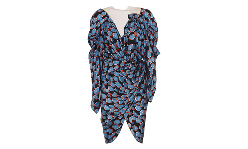 SILK FLORAL DRAPED MINI DRESS "Blue" RW DR0222 5307 E22 1020