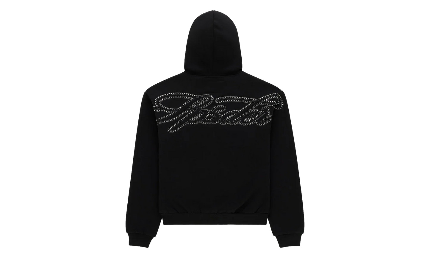 Rhinestone Script Zip Hoodie "Black" SP5der351