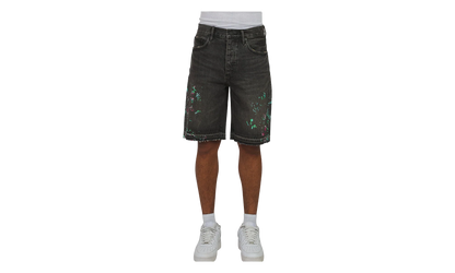 Splatter Embroidery Denim Shorts "Black" P059 UBSB226