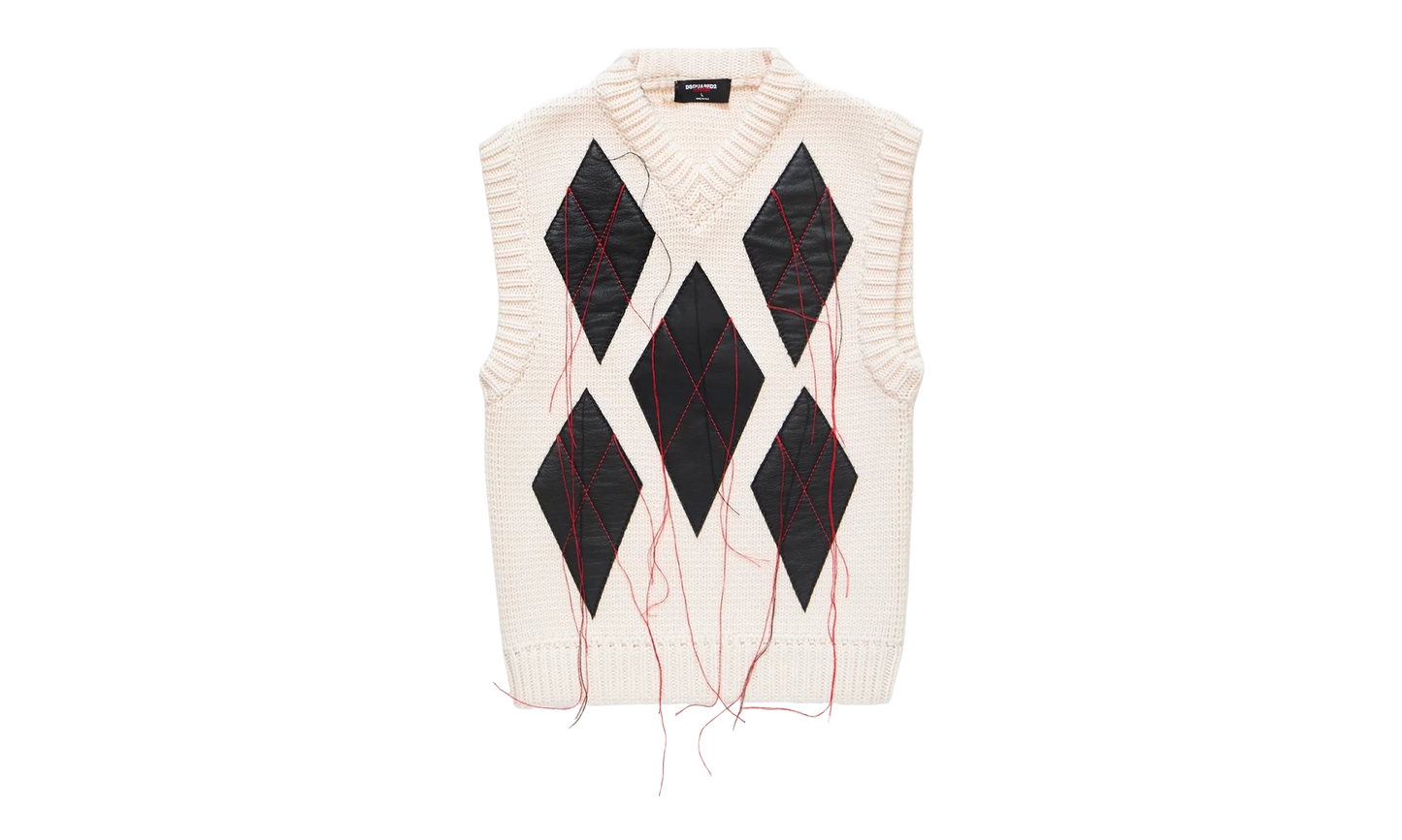 Magliano Leather Argyle Knit Vest "Raw White" S71HA1373D13169102