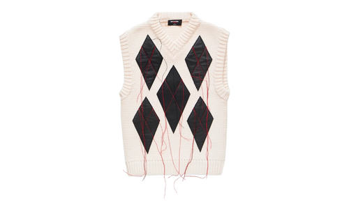 Magliano Leather Argyle Knit Vest "Raw White" S71HA1373D13169102