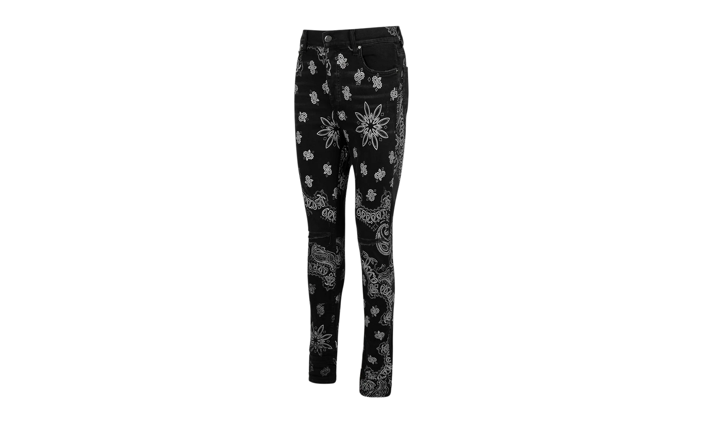 Black Cotton Flocked Bandana Skinny Jeans "Black" MDS050023