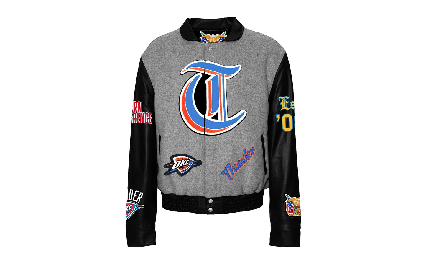 Oklahoma City Thunder Wool & Leather Old English Varsity Jacket "Gray" NBA OKL THU 103