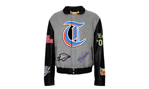 Oklahoma City Thunder Wool & Leather Old English Varsity Jacket "Gray" NBA OKL THU 103