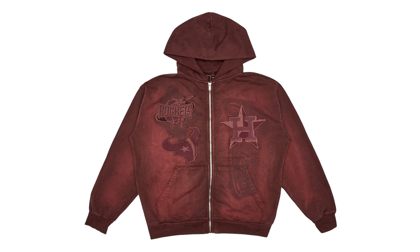 Travis Scott Fanatics Fest Houston Teams Zip Up Hoodie "Brick Red" TSUC58