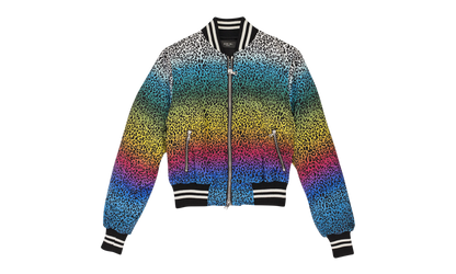 Silk Rainbow Leopard Bomber Jacket "Black" WOBOM-SLRBLW