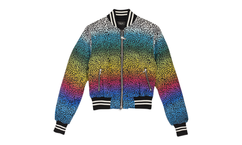 Silk Rainbow Leopard Bomber Jacket "Black" WOBOM-SLRBLW