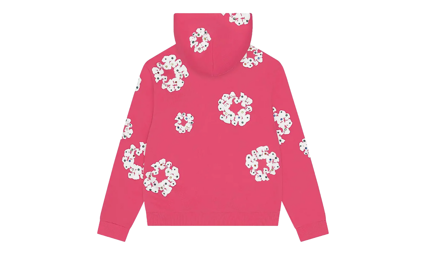 Rhinestone Cotton Wreath Zip Hoodie "Pink" DT510