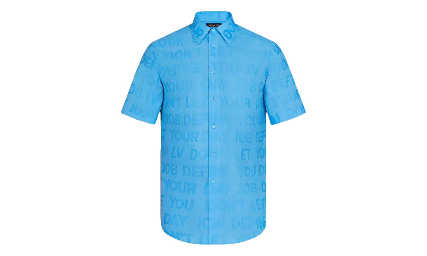 Tonal Letter Button Up Short Sleeve Shirt "Blue" 1A8XBP