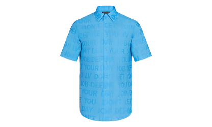 Tonal Letter Button Up Short Sleeve Shirt "Blue" 1A8XBP