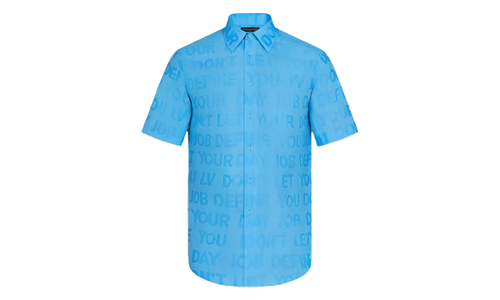 Tonal Letter Button Up Short Sleeve Shirt "Blue" 1A8XBP