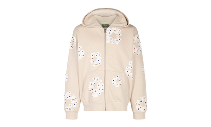Rhinestone Cotton Wreath Zip Hoodie "Oatmeal" DT027