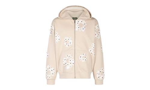 Rhinestone Cotton Wreath Zip Hoodie "Oatmeal" DT027