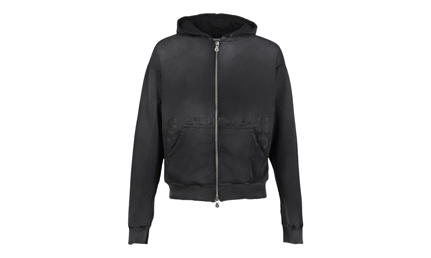 Elliott Distressed Logo Zip Up Hooded Sweatshirt "Washed Black" SS25HO005 WBLK