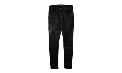 Staggered Leather Patch Jeans "Waxed Black" AWNSY1084 001