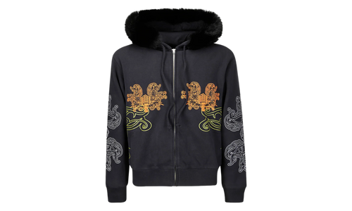 Faux Fur-Trimmed Embroidered Zip-Up "Black" BI0204900