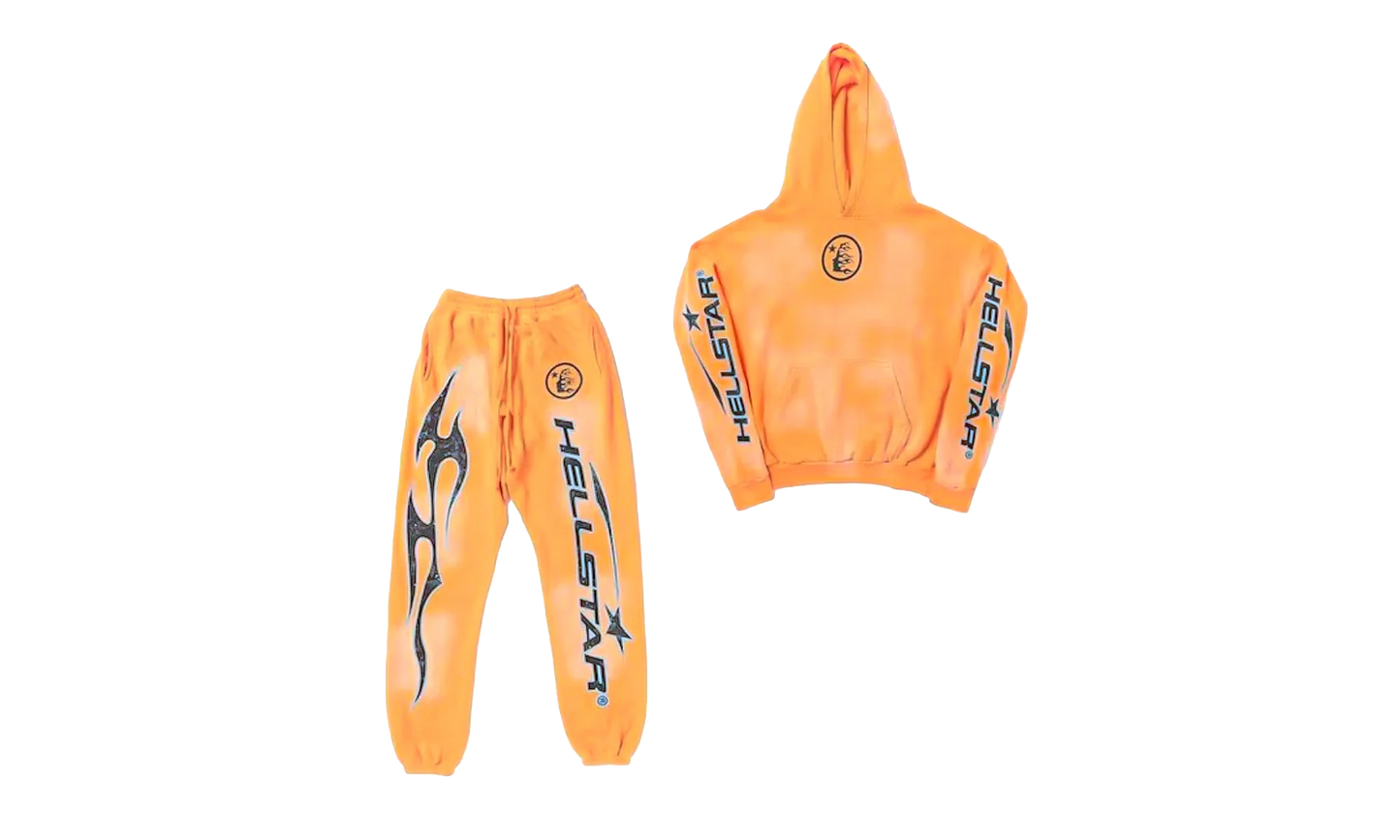 Fire Hoodie with Closed Elastic Bottom Sweatpants (Full set) "Orange" HSR134